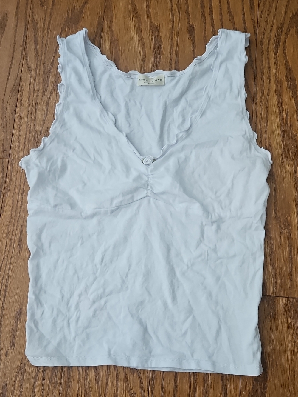 Frankee & Skylarr White Ruffle Lettuce Trim V-Neck Tank Top Size Large